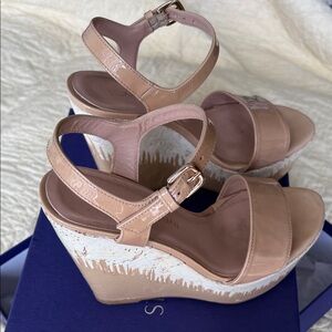 Stuart Weitzman Patent Nude Wedge Sandals SingleSky